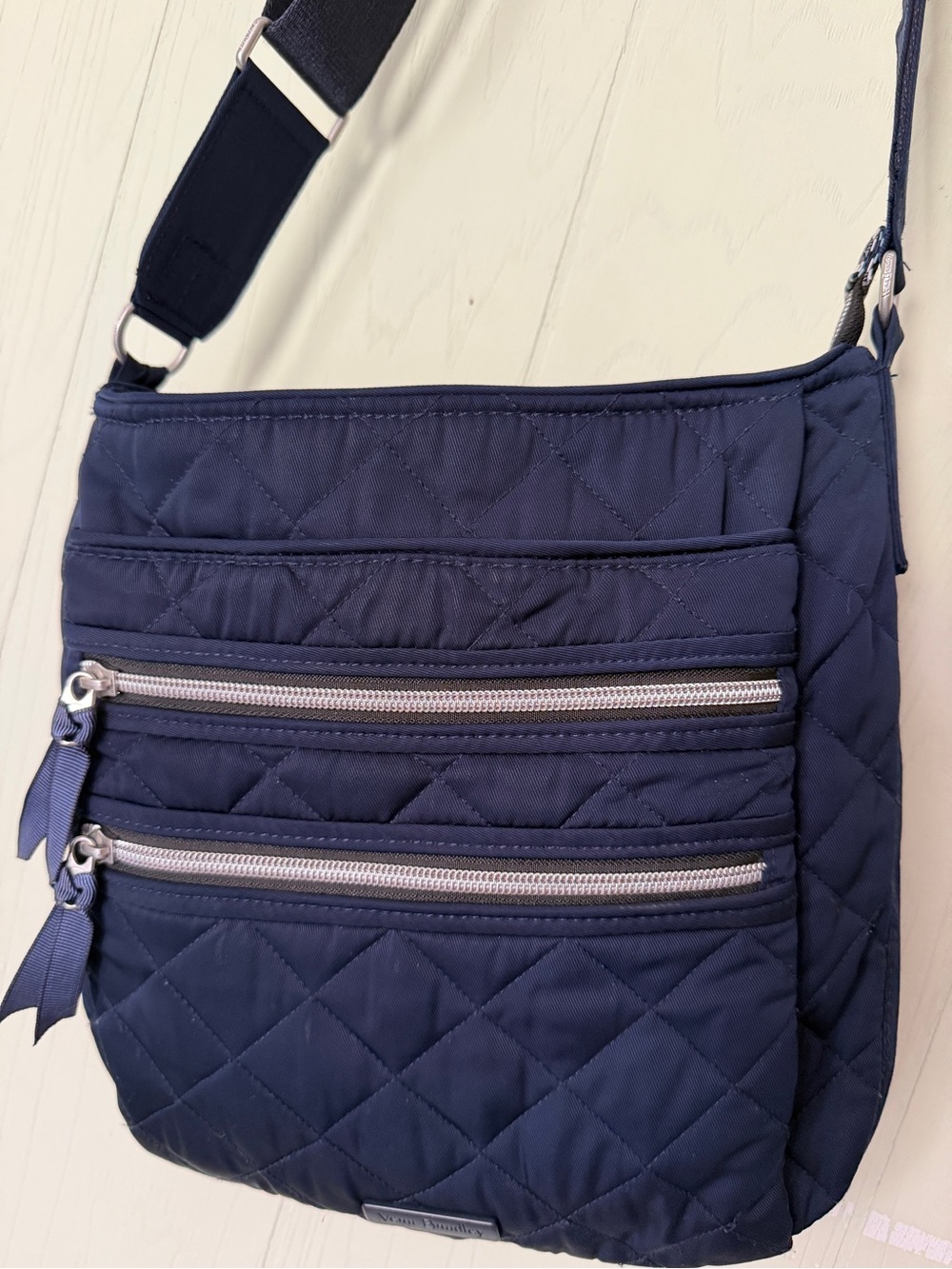 Vera Bradley Navy Quilted Crossbody with Silver Zippers